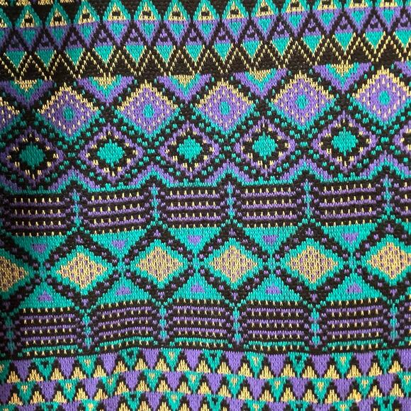 Vintage Lady Carol Knit Cardigan Sweater Geo Print Long Jewel Tones Gold Button - Picture 4 of 7